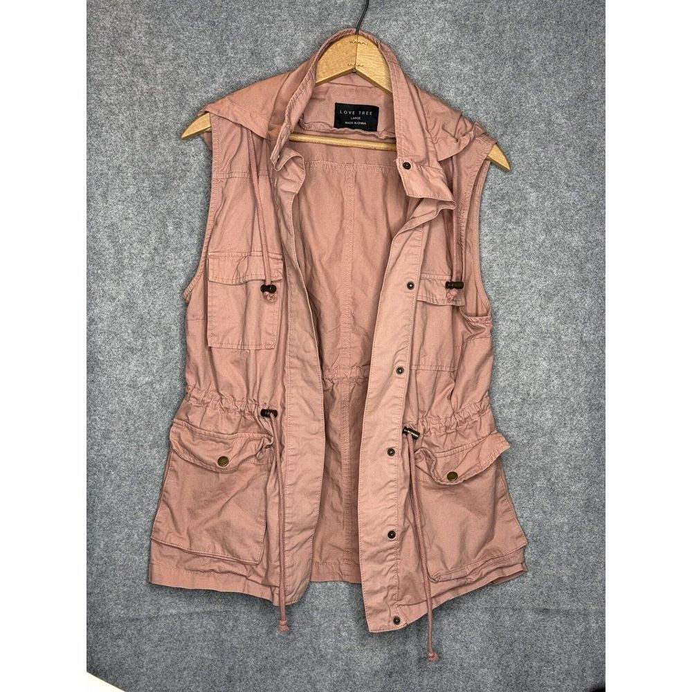 Love Tree Utility Jacket Military Blush Button Up Vest Sleeveless Women's Size L